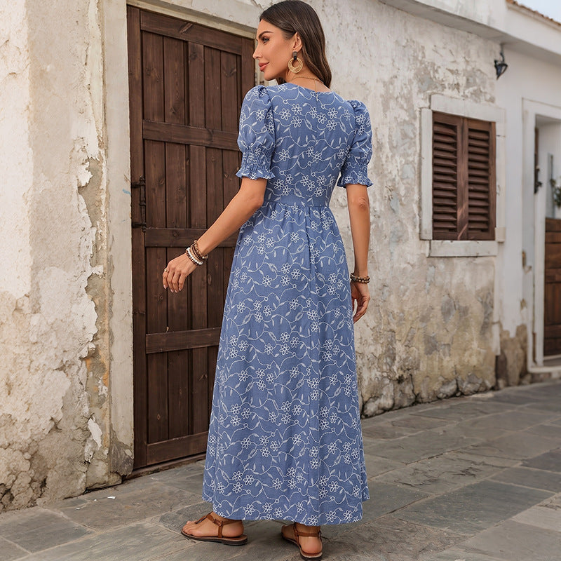 Square collar zipper long dress