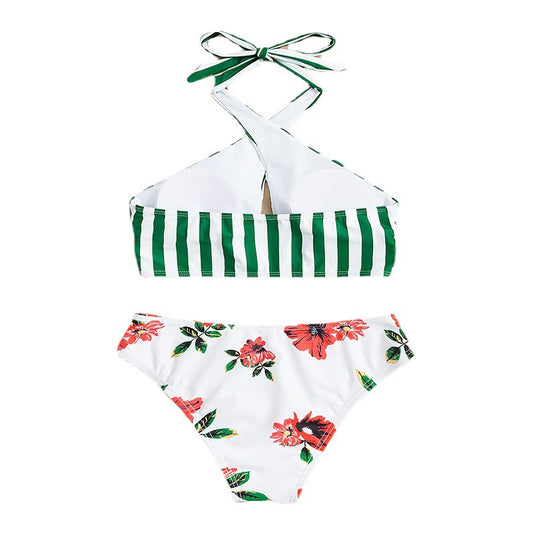 Cross-Back Neckline Separated Bikini Set, High-Waisted Swimwear Bikini