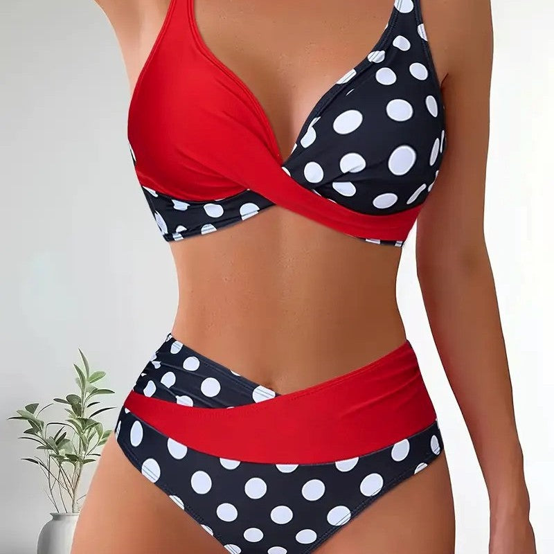 Color-block Polka Dot, Two-piece Bikini Swimwear