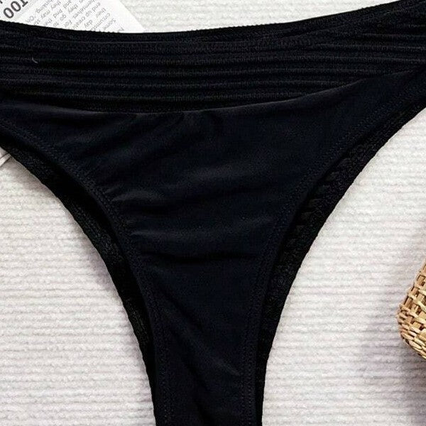 Vertical texture hanging neck bikini set