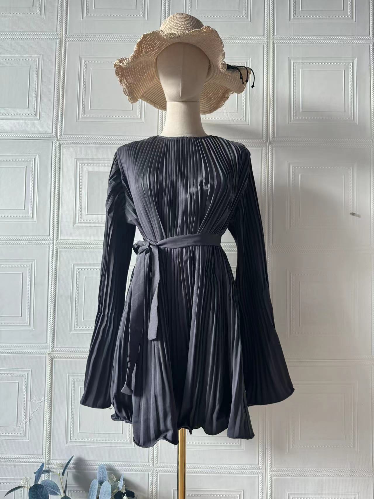 Dress Elegant Pure Color SlimLong Sleeve Spring Casual Dress