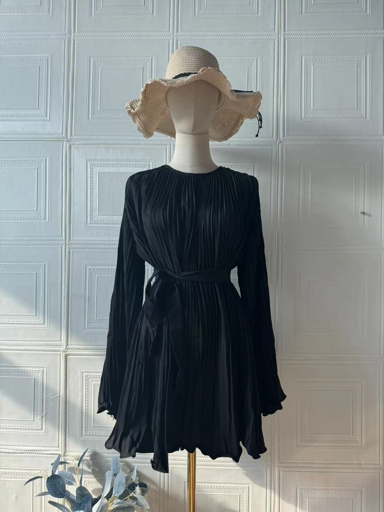 Dress Elegant Pure Color SlimLong Sleeve Spring Casual Dress