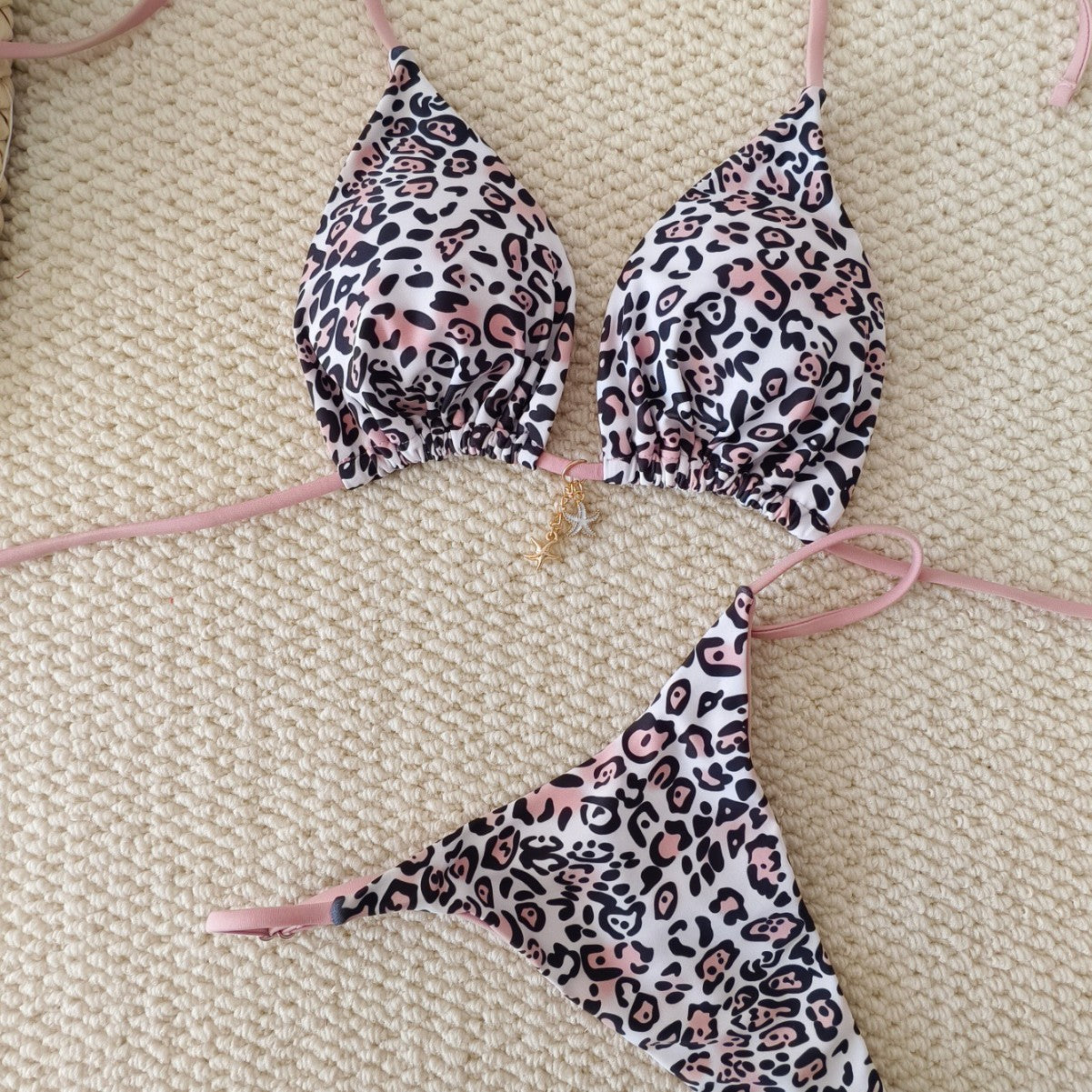 Leopard print pearl bikini