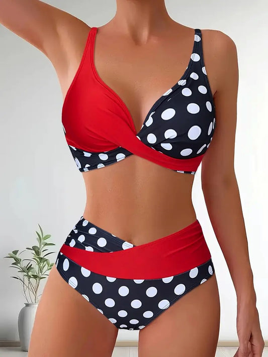 Color-block Polka Dot, Two-piece Bikini Swimwear