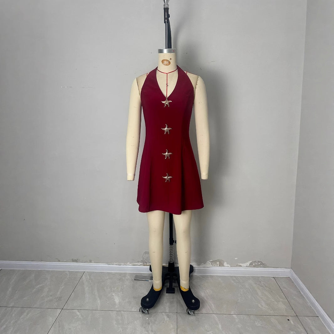 Sleeveless neck hanging mini dress