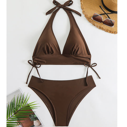 Hanging neck suspender bikini swimsuit for women