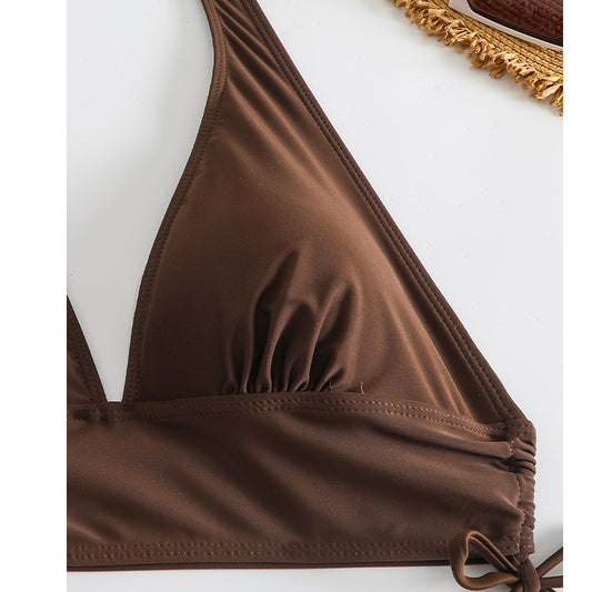 Hanging neck suspender bikini swimsuit for women