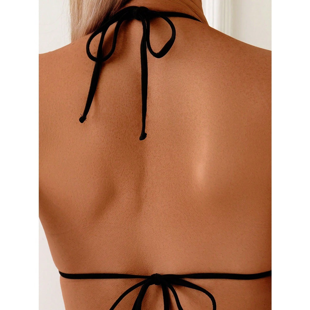 Flower print backless drawstring hollow women's one-piece swimsuit
