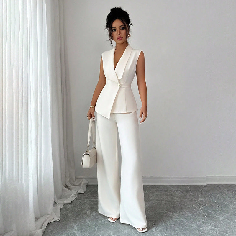 Sleeveless suit straight leg pants two-piece set
