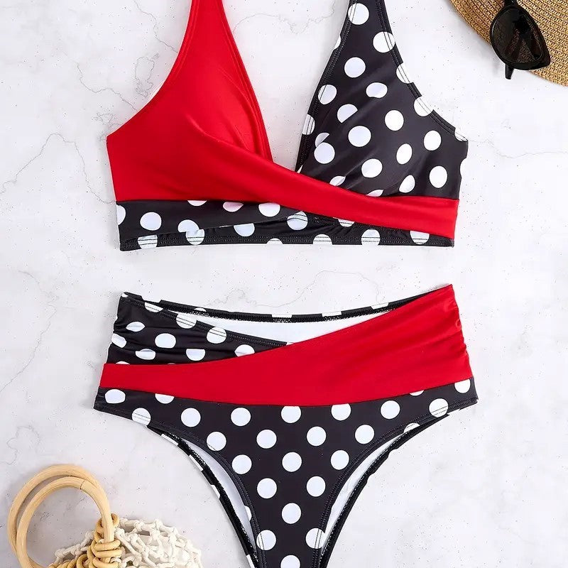 Color-block Polka Dot, Two-piece Bikini Swimwear
