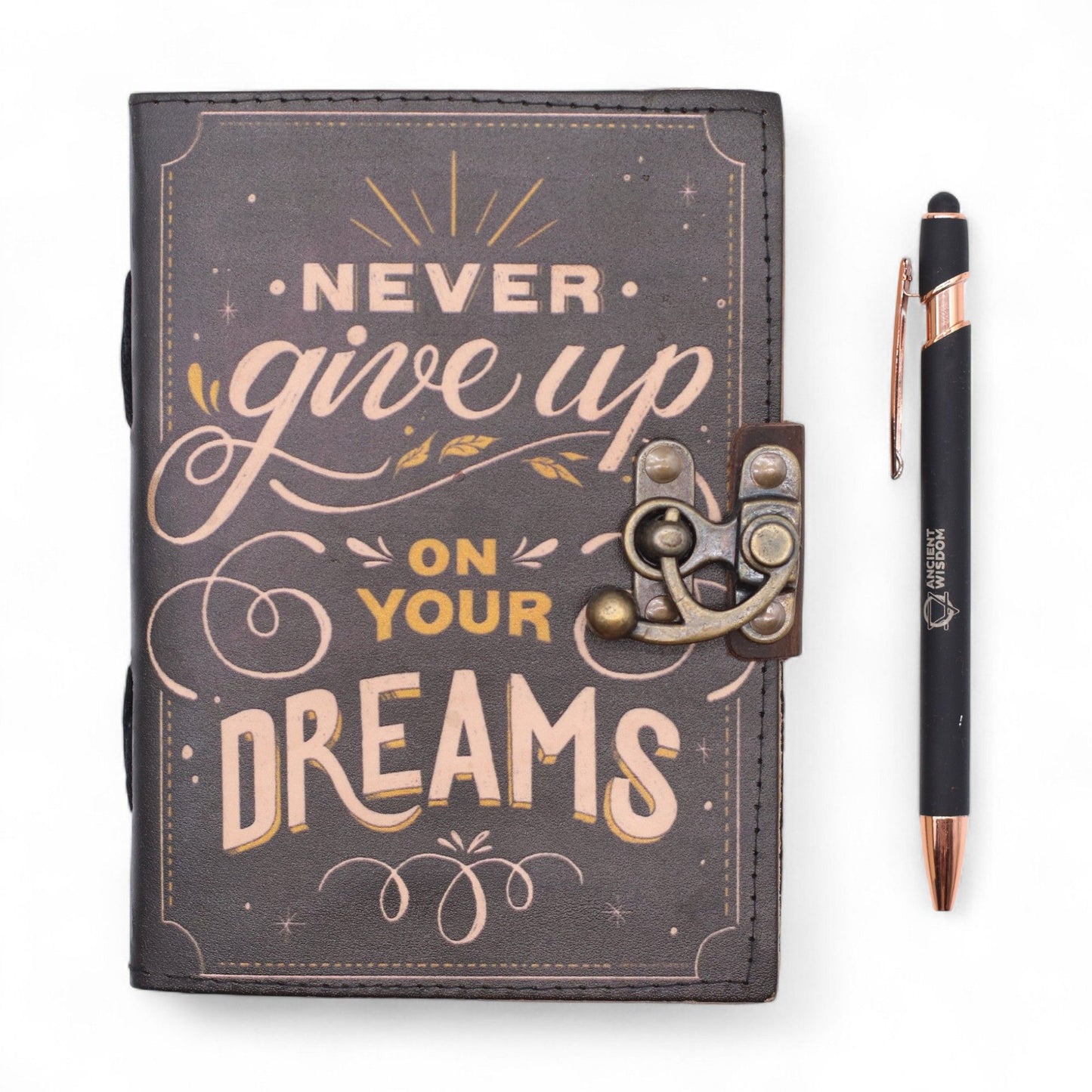 Leather Printed Notebook – Never Give Up On Your Dreams -  17.8×12.7 cm