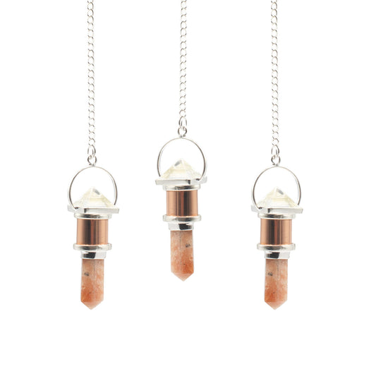 The Moon Chamber- Combo Piece Copper Pendulum -  Clear Quartz & Sunstone